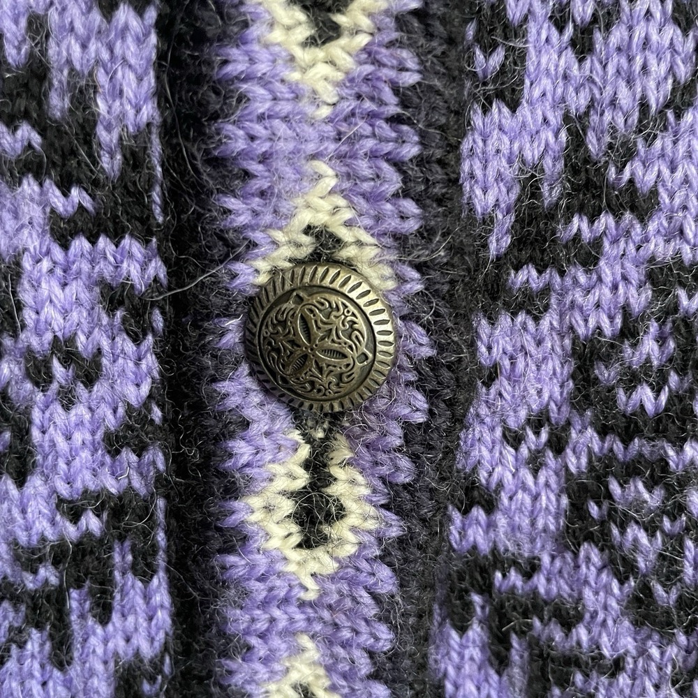 Vtg Women's L.L. BEAN Nordic CARDIGAN SWEATER, Wool MED  Preppy Purple SNOWFLAKE - Picture 6 of 10